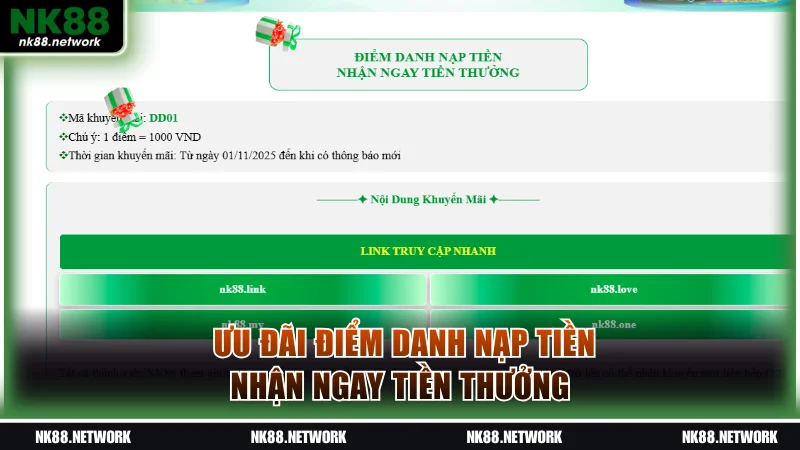 Khuyến mãi NK88 điểm danh thưởng lớn