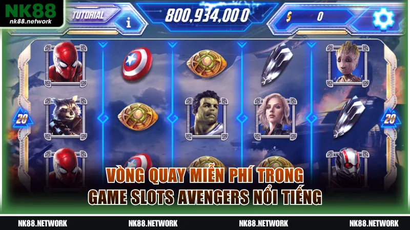Vòng quay miễn phí trong game slots Avengers nổi tiếng